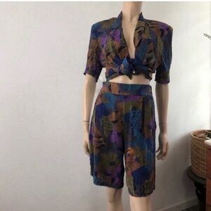 Vintage Evette top and short’s 80’s multi color